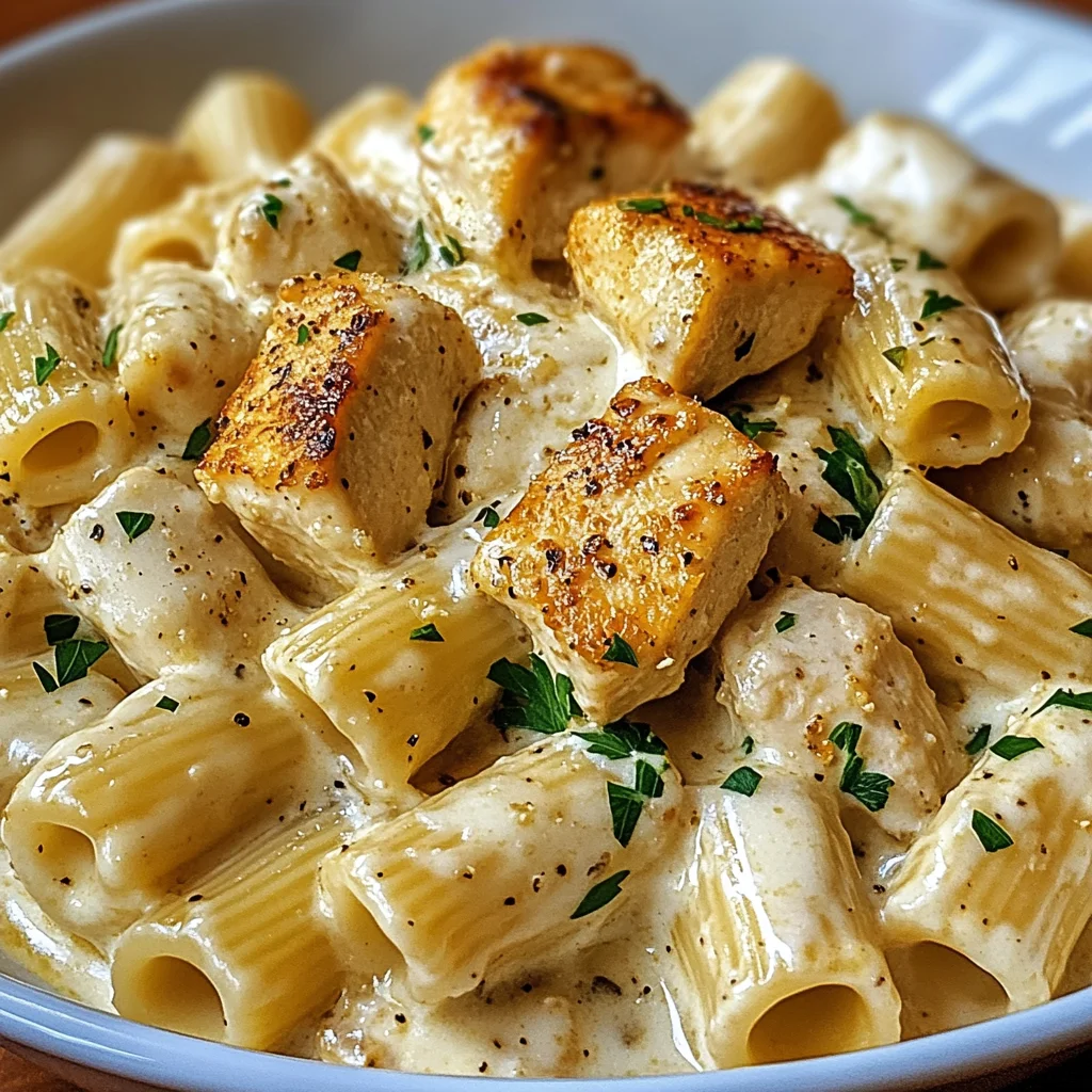 Cremiges Knoblauchbutter-Huhn und Rigatoni in Parmesan-Soße