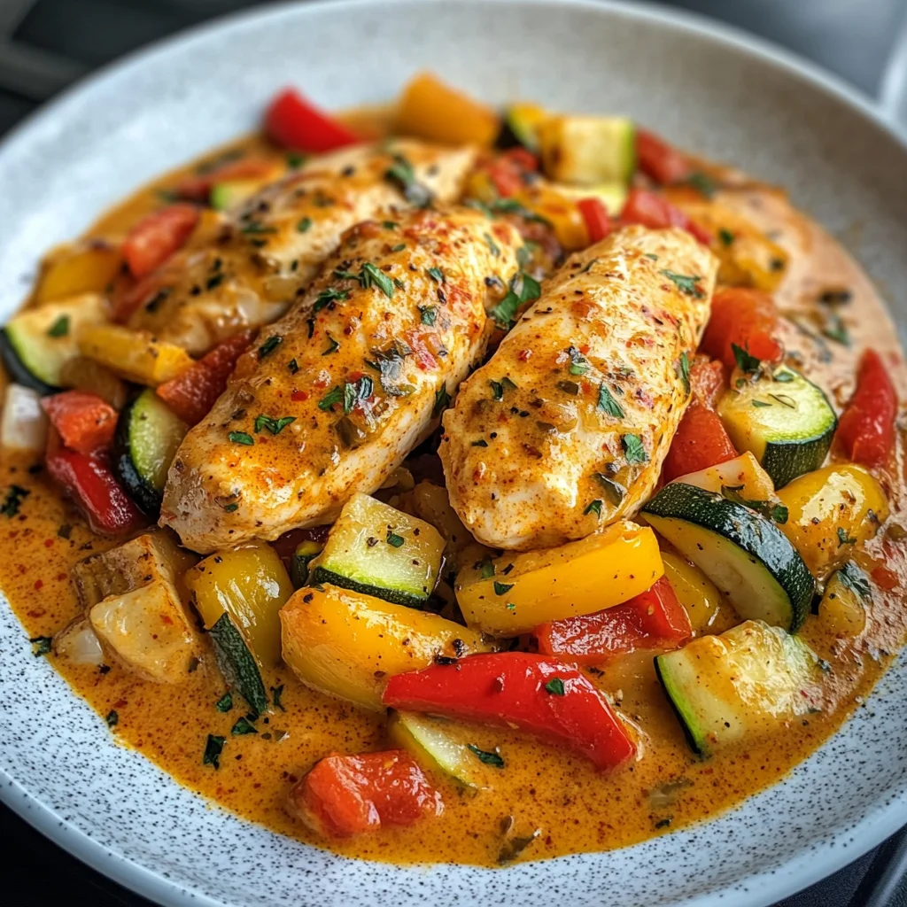 Cremiges Paprika-Zucchini-Hähnchen