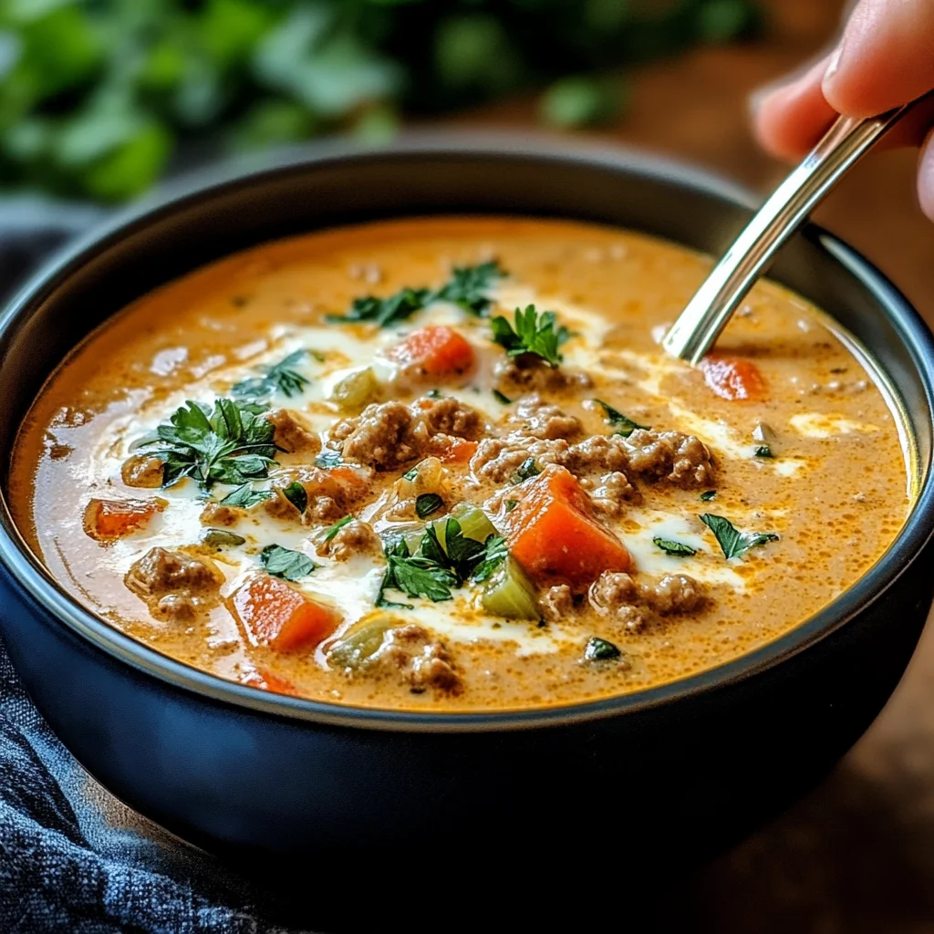Friss-dich-dumm-Suppe – Cremige Käsesuppe mit Hackfleisch