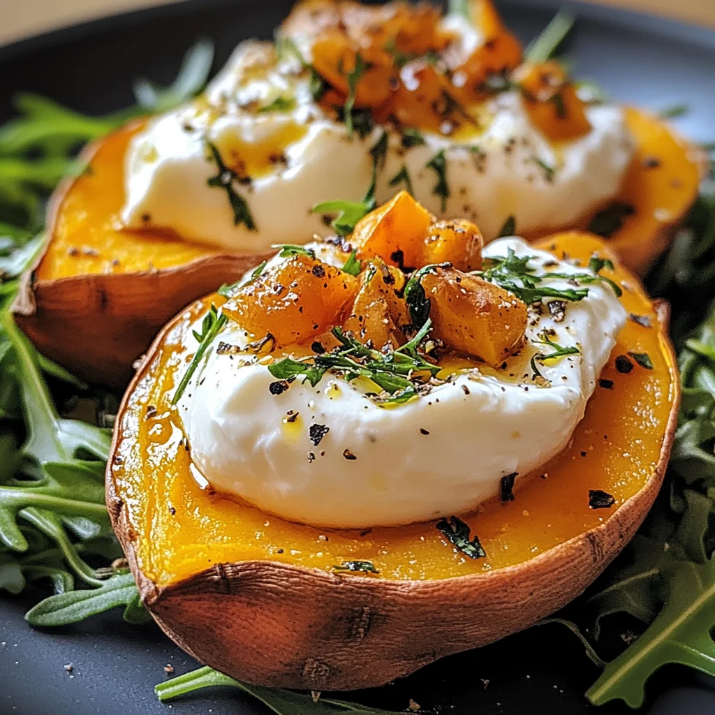 Gefüllte Süßkartoffeln mit Burrata