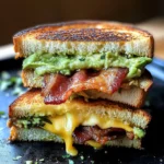 Gegrilltes Sandwich mit Avocado, Speck und Käse