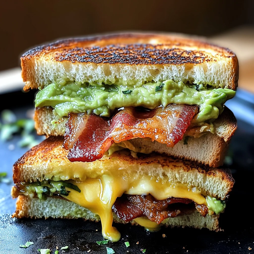 Gegrilltes Sandwich mit Avocado, Speck und Käse
