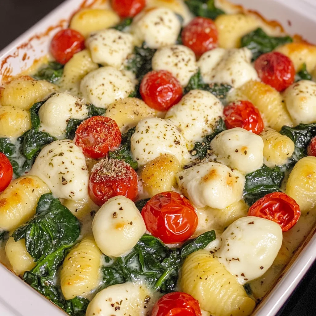 Gnocchi Auflauf mit Spinat, Tomate und Mozzarella
