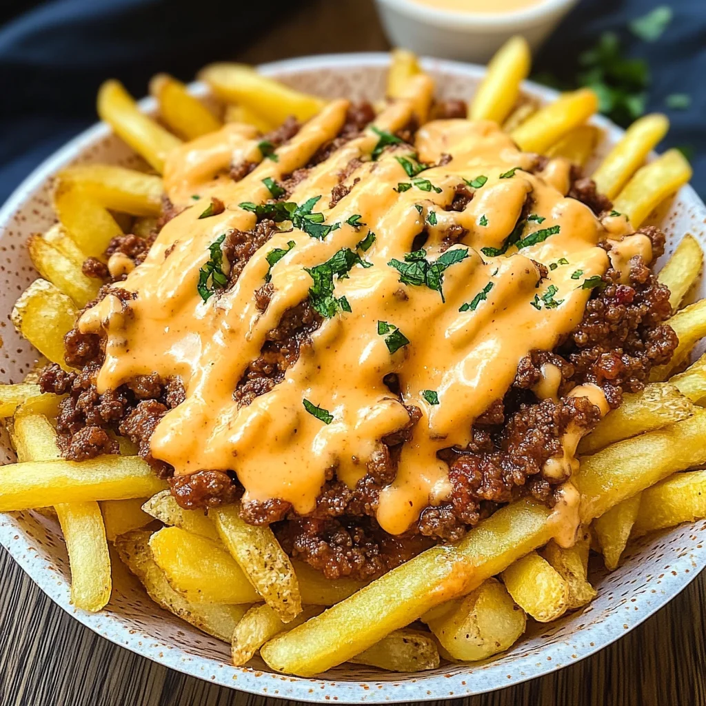 Loaded Fries mit Hackfleisch und Cheddar