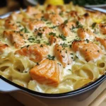 Nudelauflauf mit Lachs und Sahne