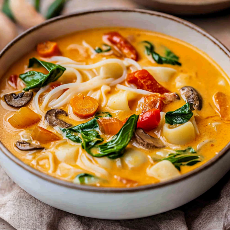 Asiatische Kokos-Curry-Suppe mit Reisnudeln: Einfaches Re…