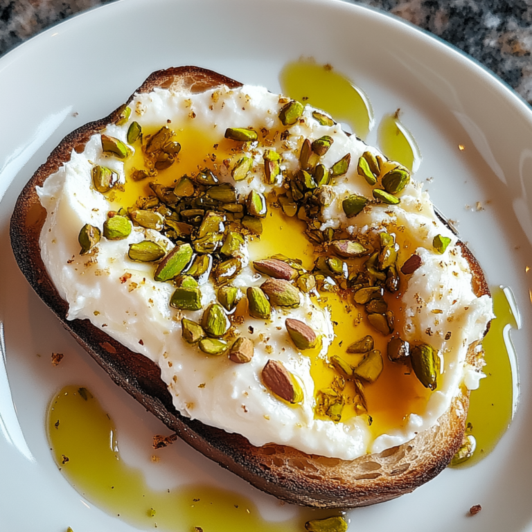 Köstliches Burrata-Toast mit Pistazien und heißem Honig