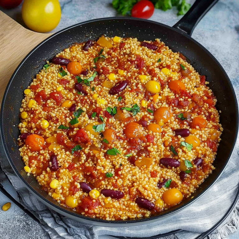 Verführerische Couscous-Pfanne mit Tomaten & Kidneybohnen