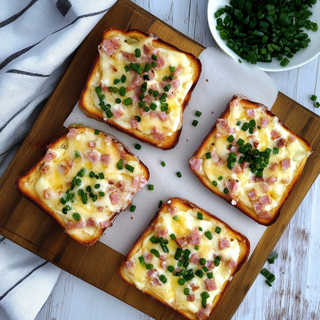 Verführerischer Flammkuchen Toast mit Speck und Zwiebeln