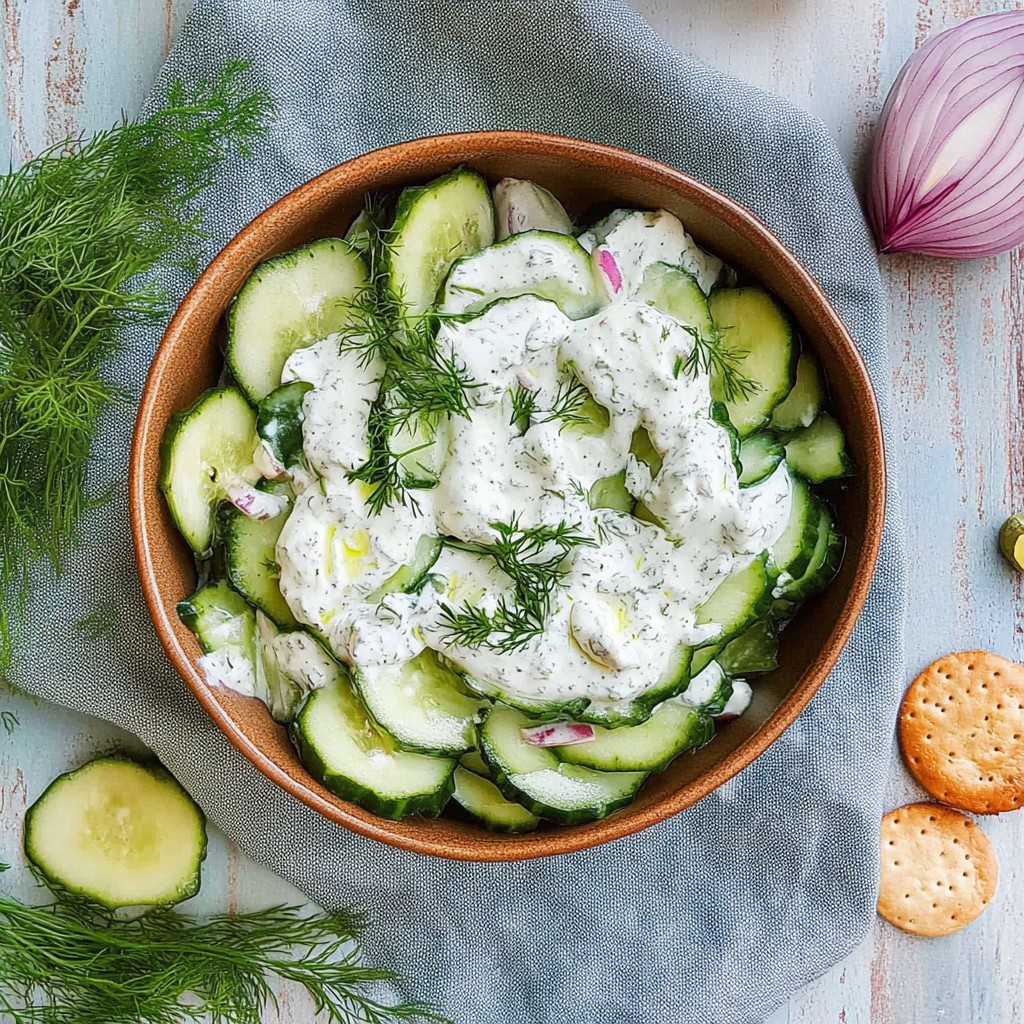 Erfrischender Gurkensalat mit Joghurt-Dressing genießen!
