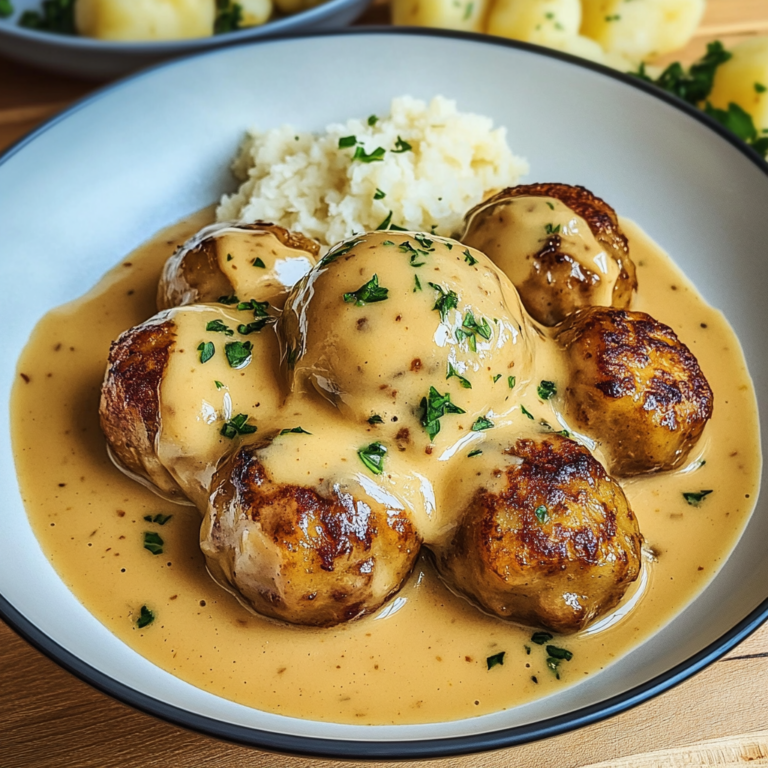 Verführerische Hackbällchen in cremiger Sauce mit Kartoff…