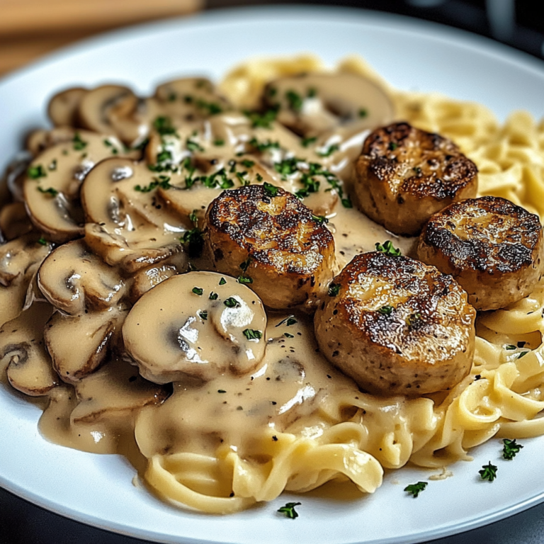 Verführerische Medaillons in Champignon Rahmsoße mit Spätzle