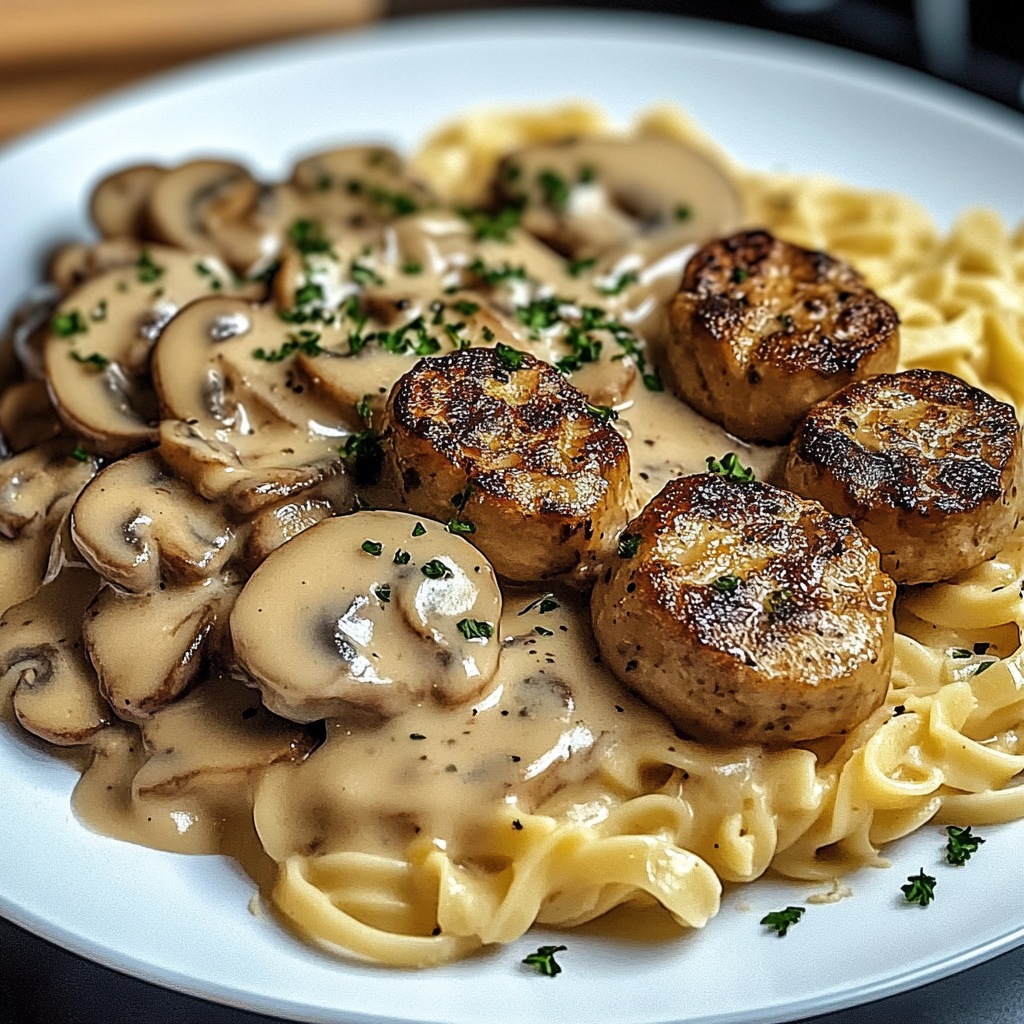 Verführerische Medaillons in Champignon Rahmsoße mit Spätzle