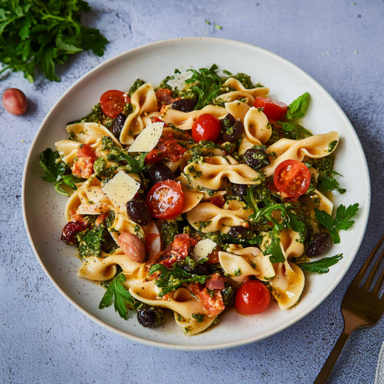 Unwiderstehlicher Mediterraner Nudelsalat mit Pesto