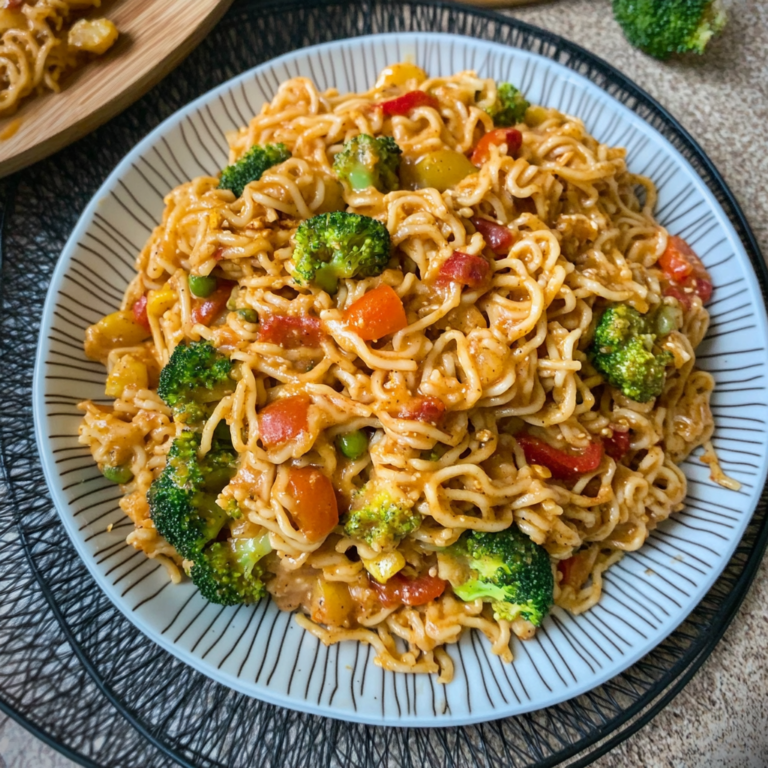 Verführerische Mie Nudeln mit Erdnusssauce und Gemüse