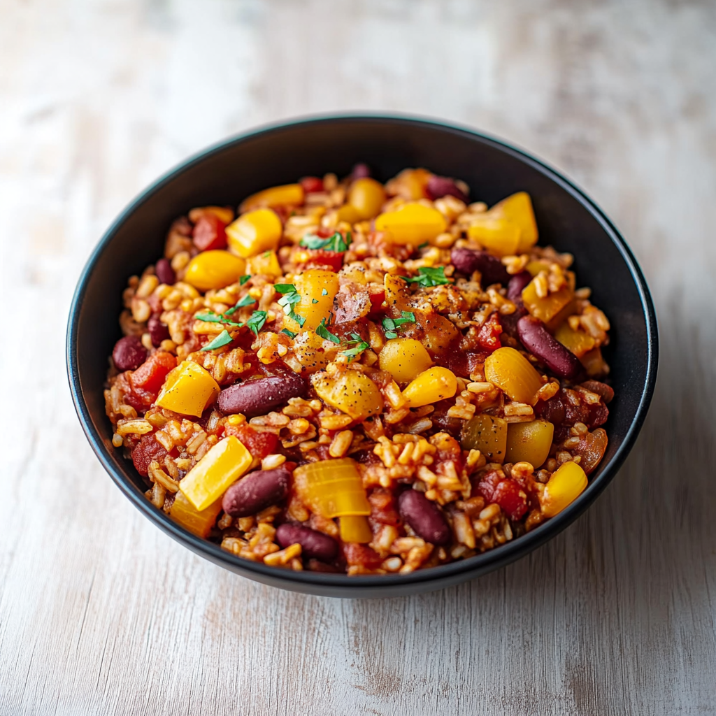 Leckeres One-Pot-Reis mit Paprika, Bohnen und Mais Rezept