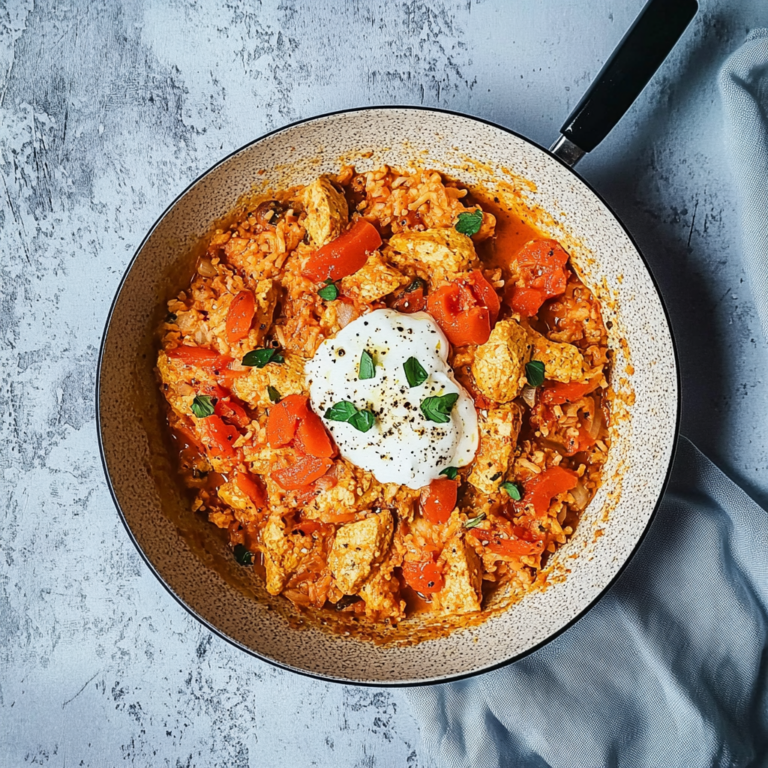 Köstliche Paprika-Hähnchen-Pfanne mit Reis – Cremig & Lecker