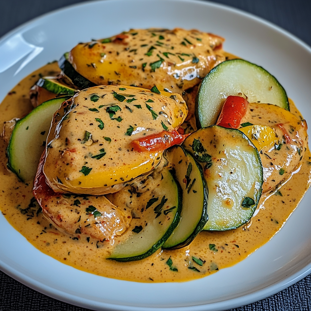 Verführerisches Paprika-Zucchini-Sahne-Hähnchen Rezept