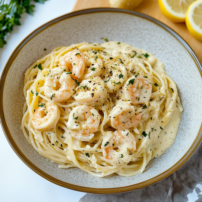 Verführerische Spaghetti mit Garnelen in cremiger Alfredo…