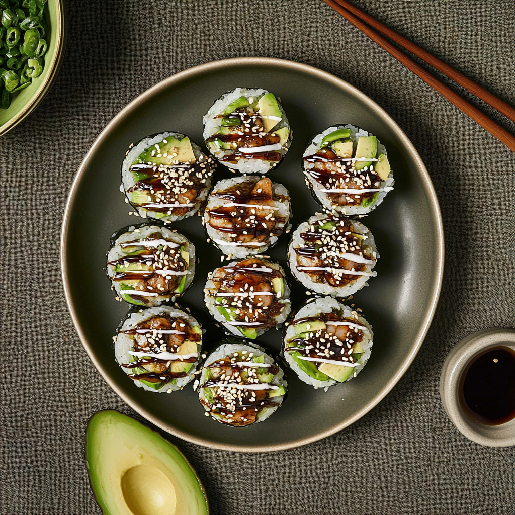 Perfekte Sushi-Reisbällchen mit Lachs und Avocado genießen