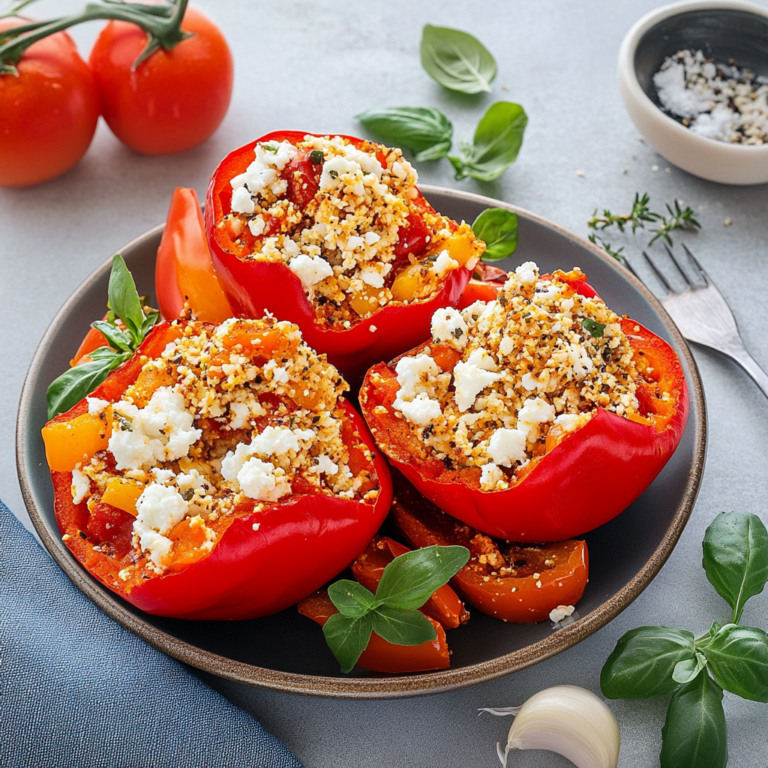 Verführerische vegetarisch gefüllte Paprika mit Reis & Feta