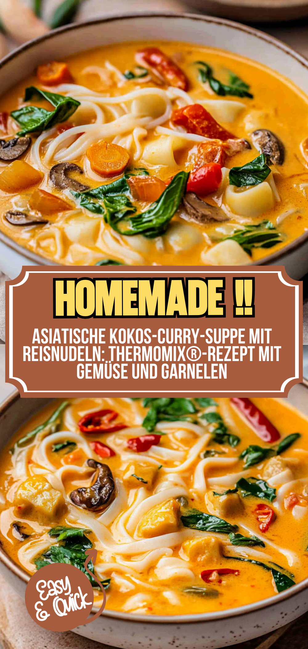 Asiatische Kokos-Curry-Suppe mit Reisnudeln: Thermomix®-Rezept
