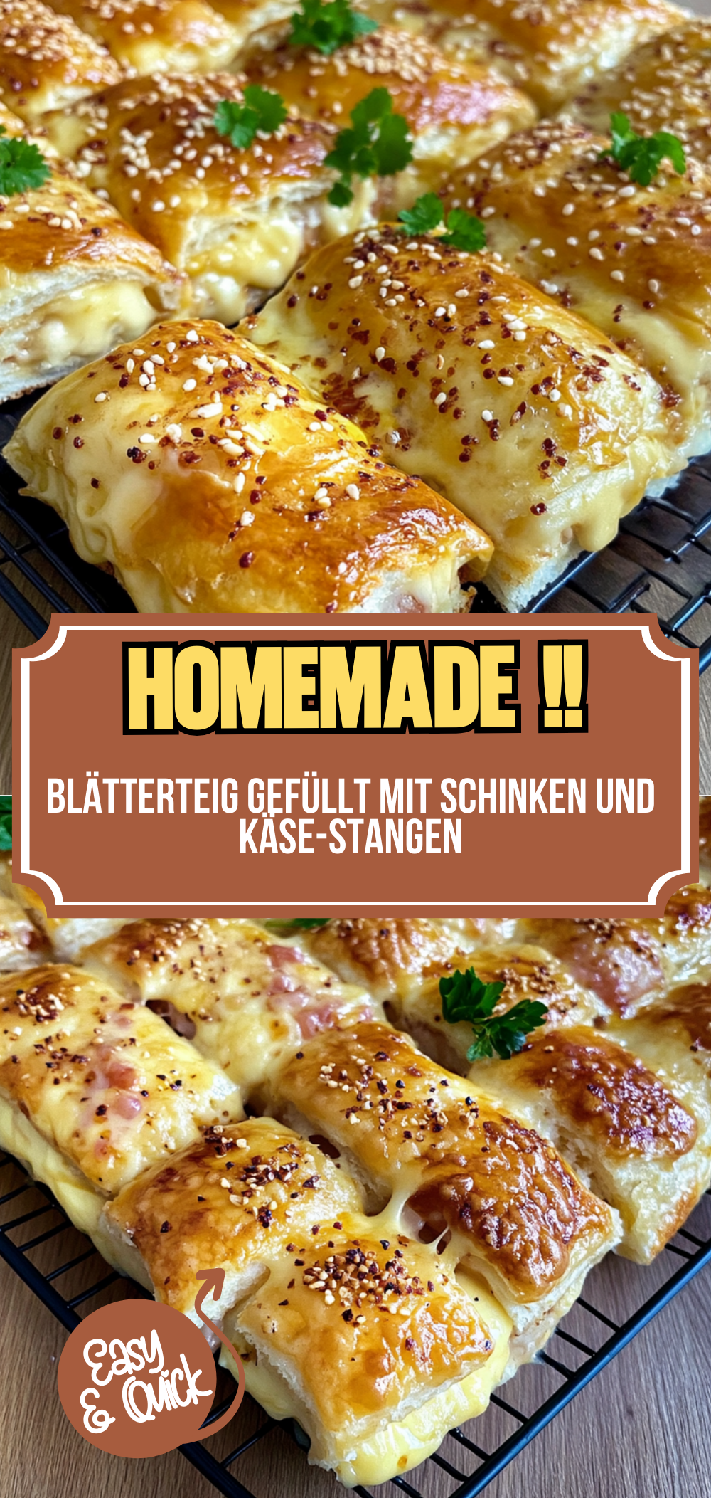 Blätterteig gefüllt mit Schinken und Käse