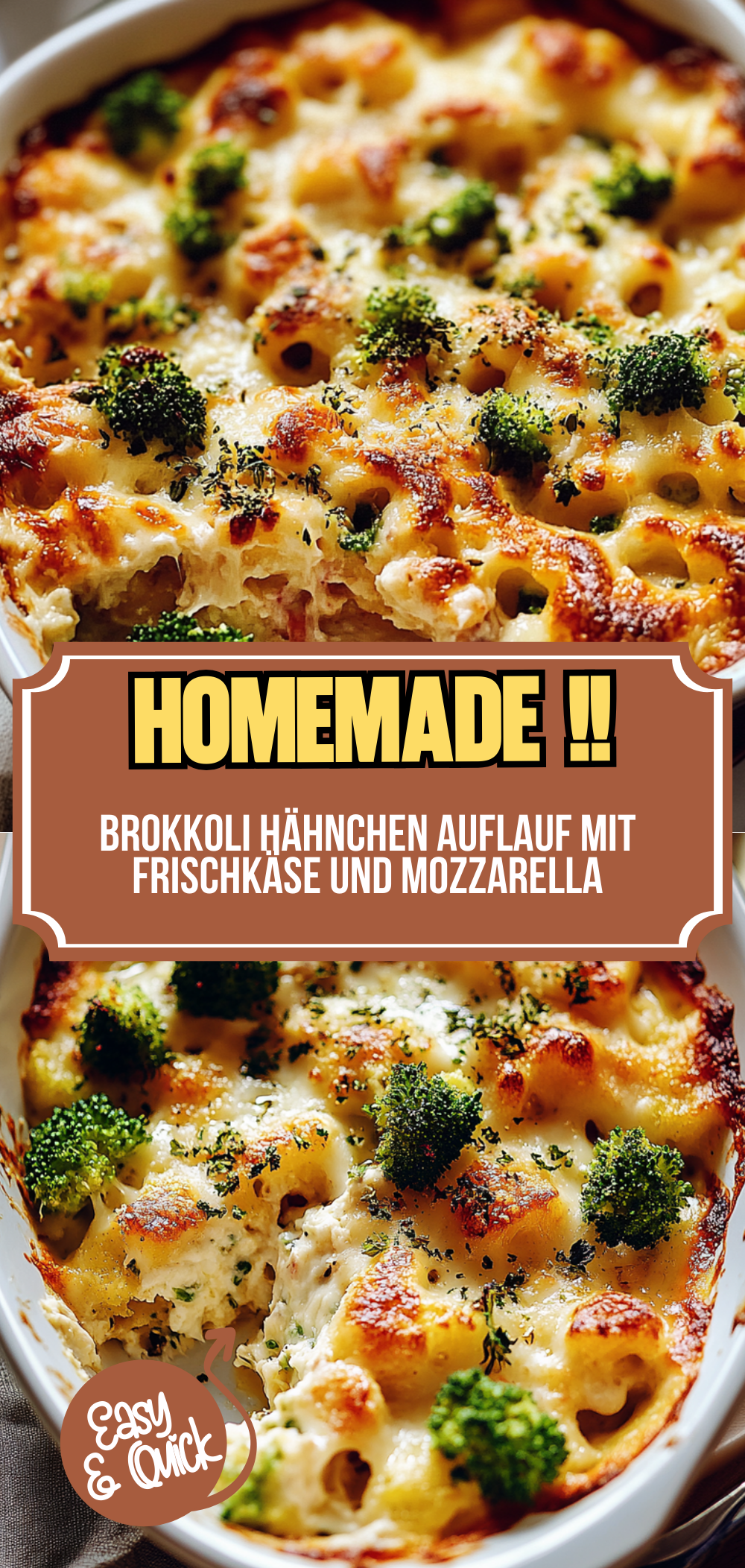 Brokkoli Hähnchen Auflauf mit Frischkäse und Mozzarella