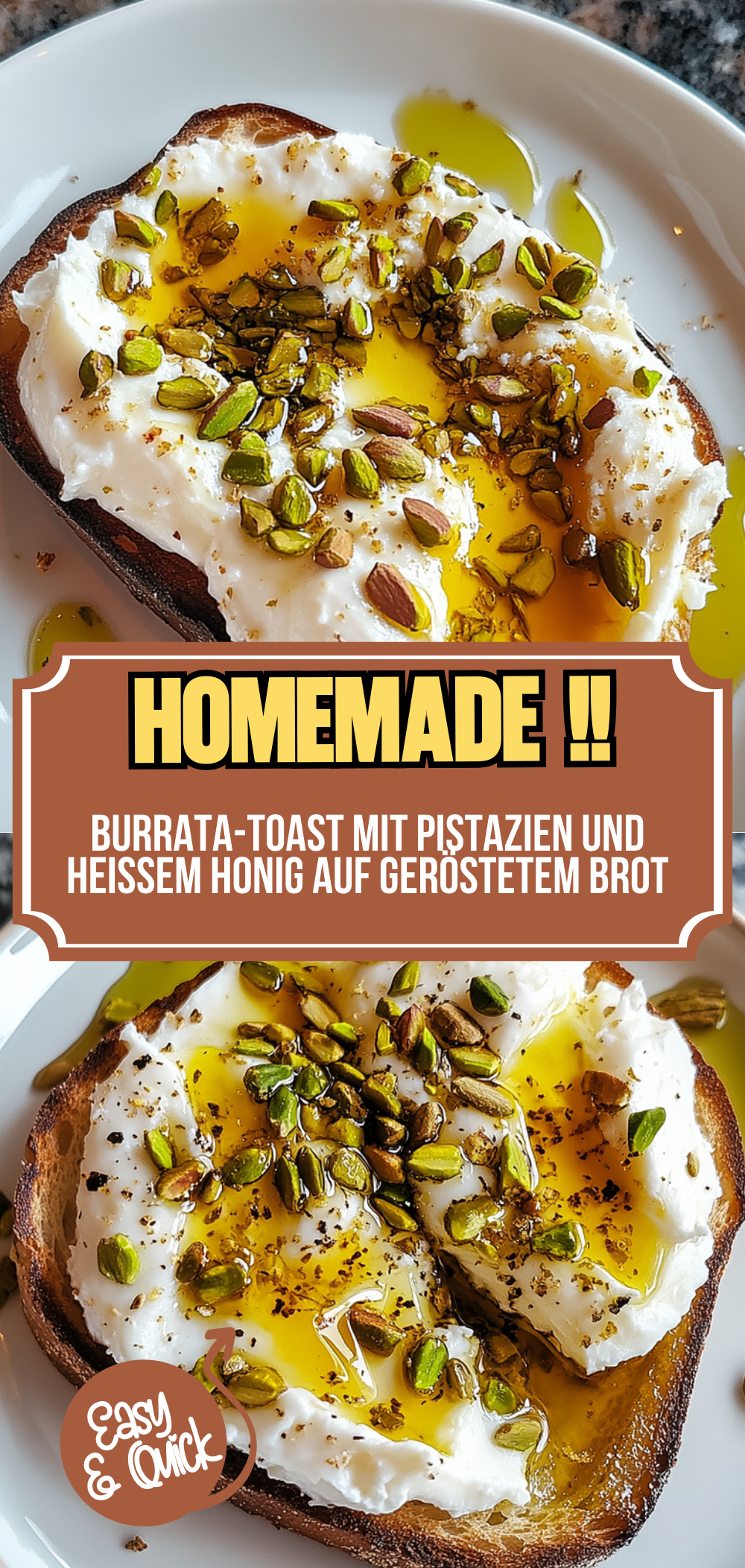Burrata-Toast mit Pistazien und heißem Honig