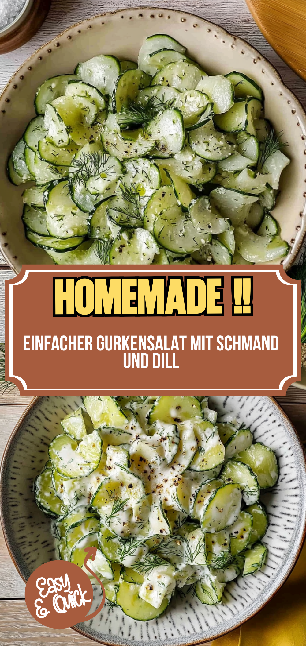 Einfacher Gurkensalat mit Schmand und Dill