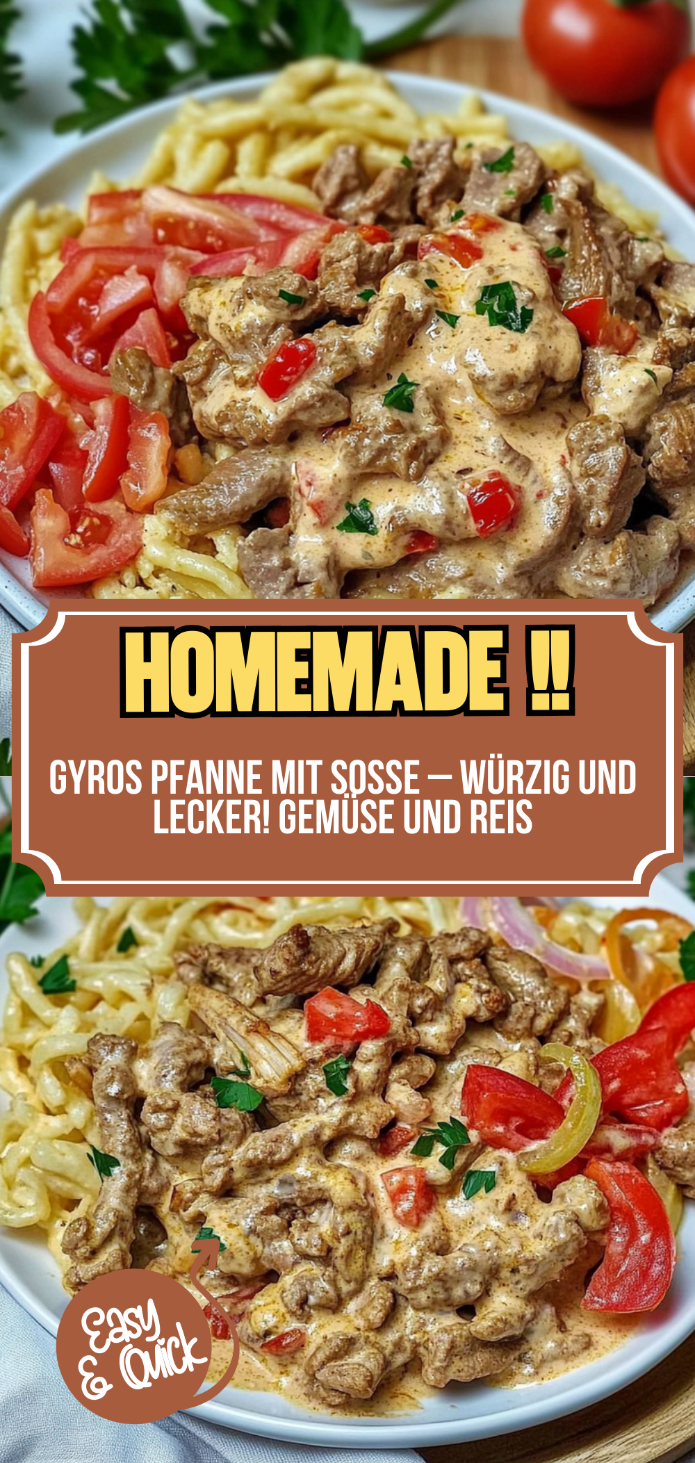 Gyros Pfanne mit Soße– würzig und lecker!