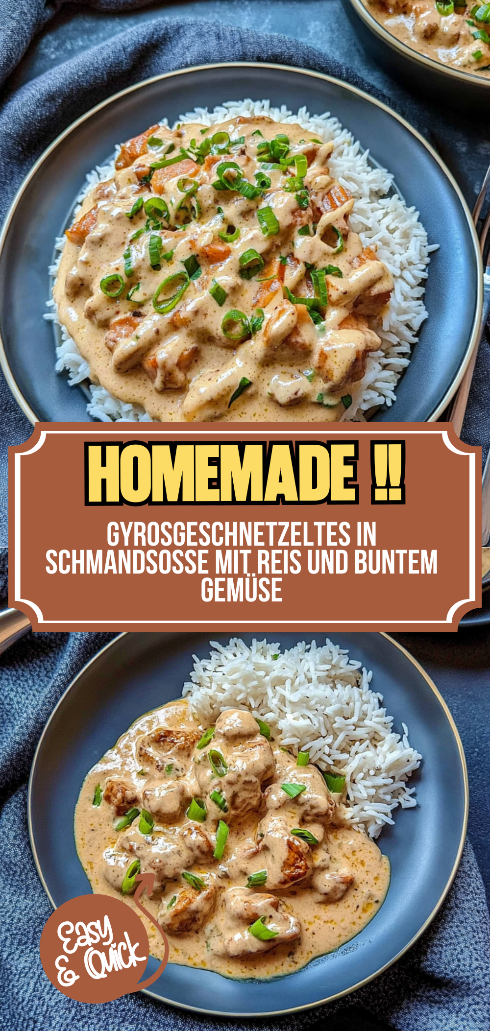 Gyrosgeschnetzeltes in Schmandsoße mit Reis