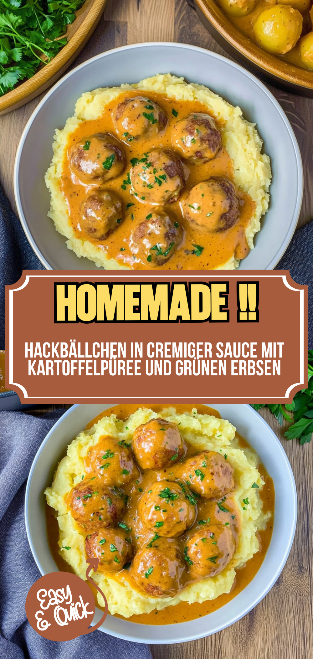 Hackbällchen in cremiger Sauce mit Kartoffelpüree