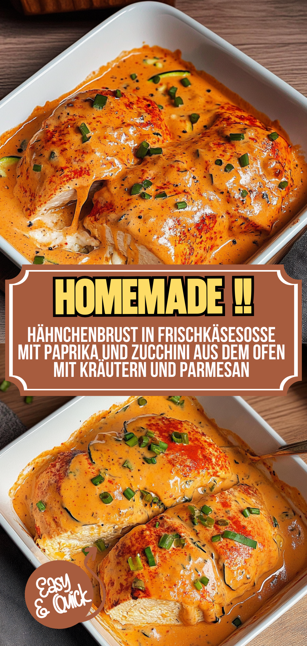 Hähnchenbrust in Frischkäsesoße mit Paprika und Zucchini aus dem Ofen