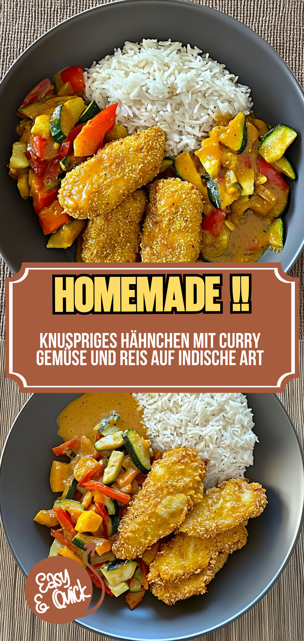 Knuspriges Hähnchen mit Curry Gemüse und Reis