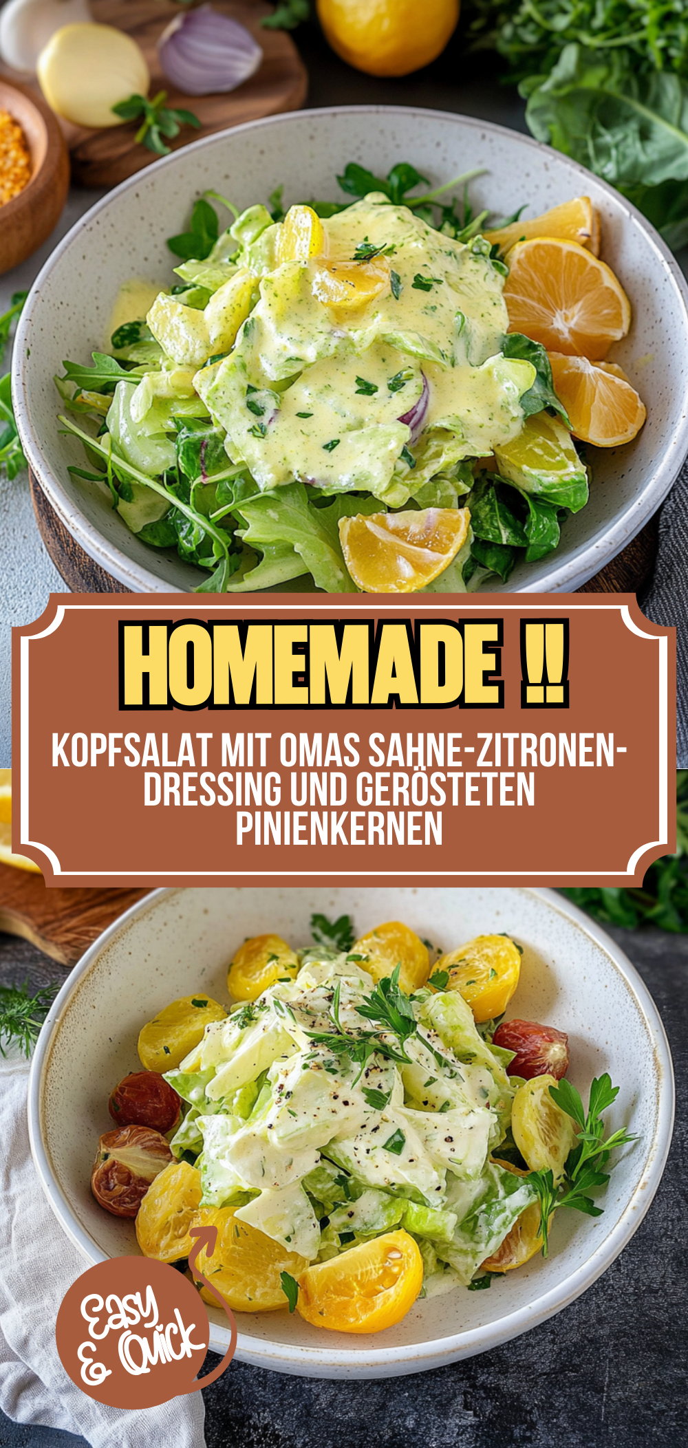 Kopfsalat mit Omas Sahne-Zitronen-Dressing