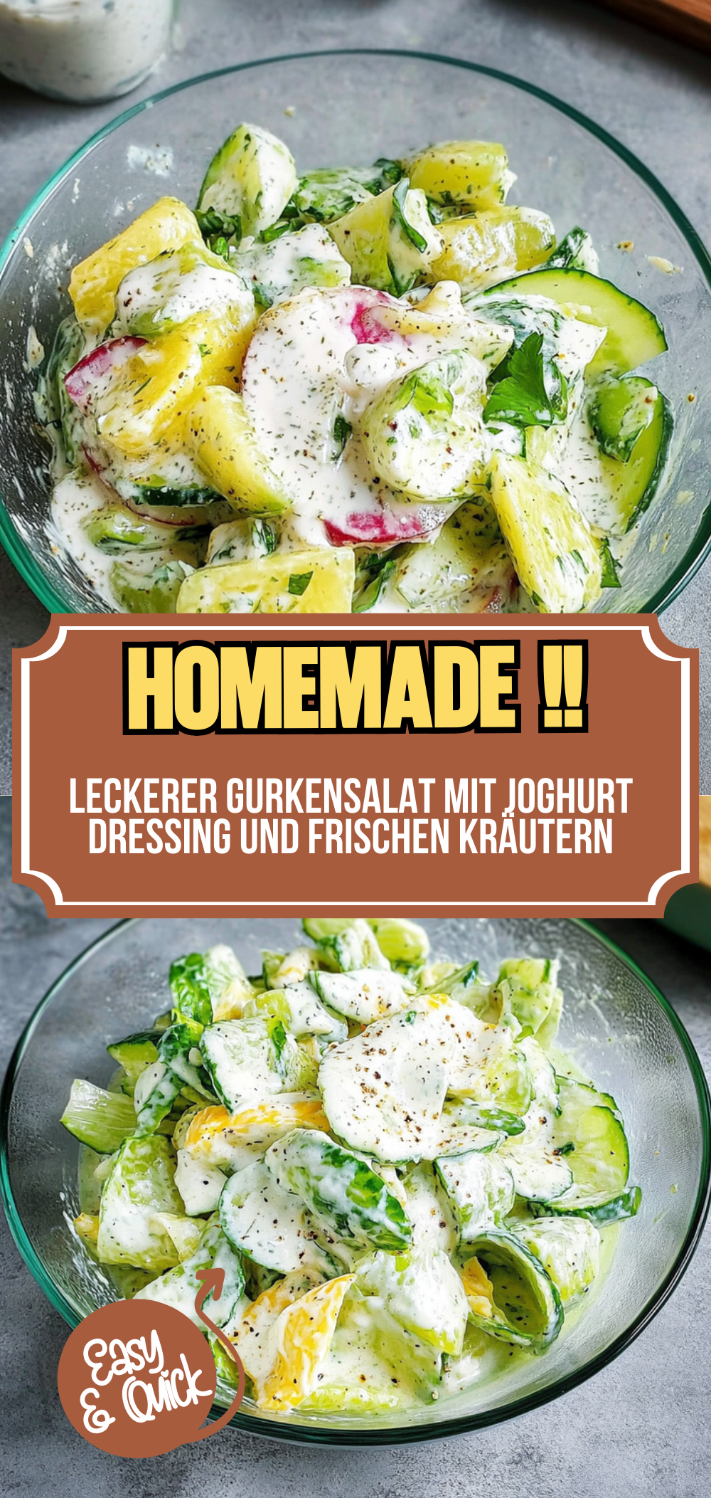Leckerer Gurkensalat mit Joghurt Dressing