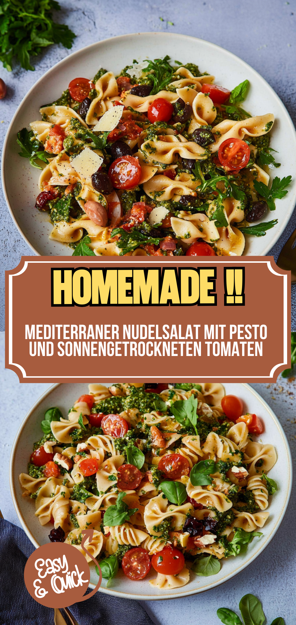 Mediterraner Nudelsalat mit Pesto