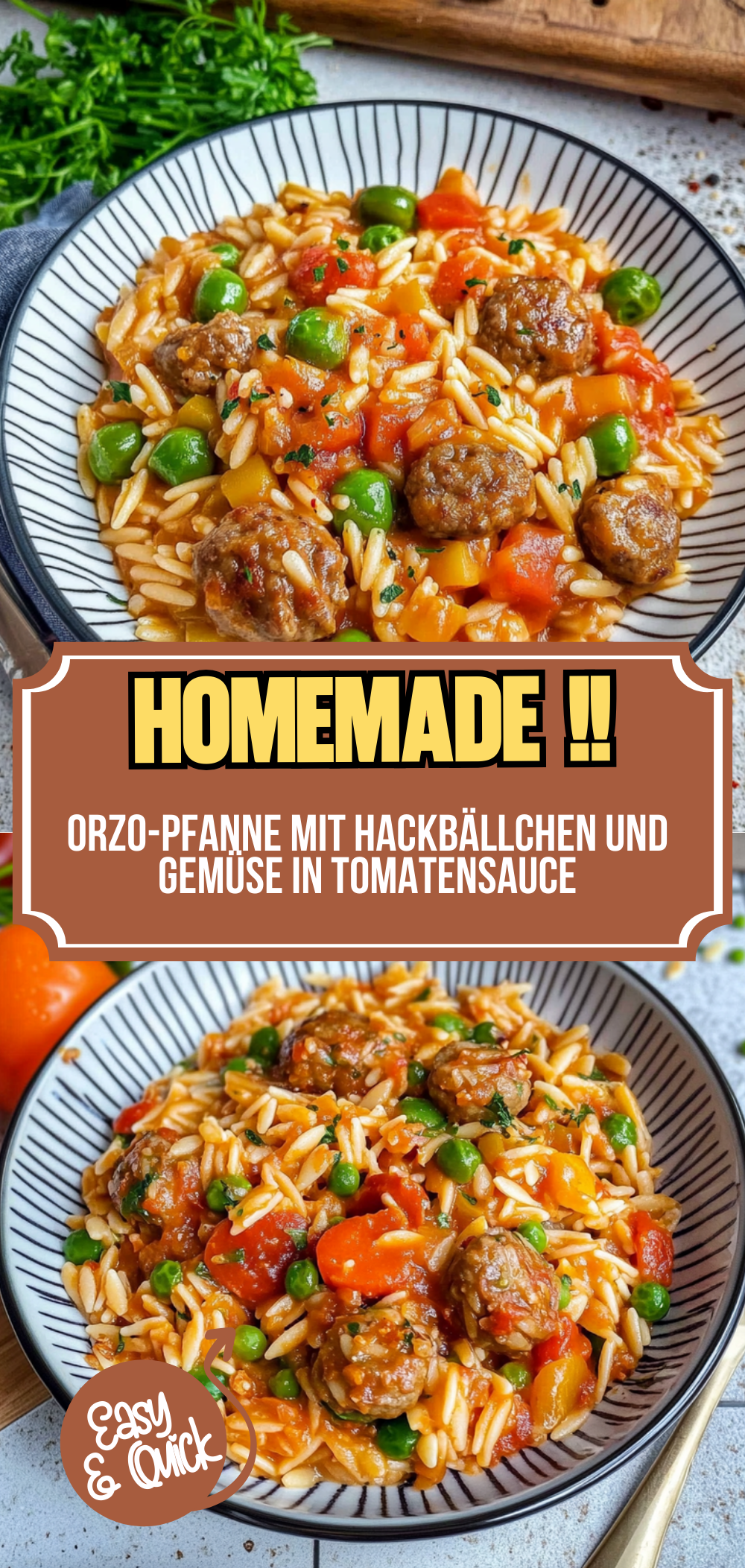 Orzo-Pfanne mit Hackbällchen und Gemüse