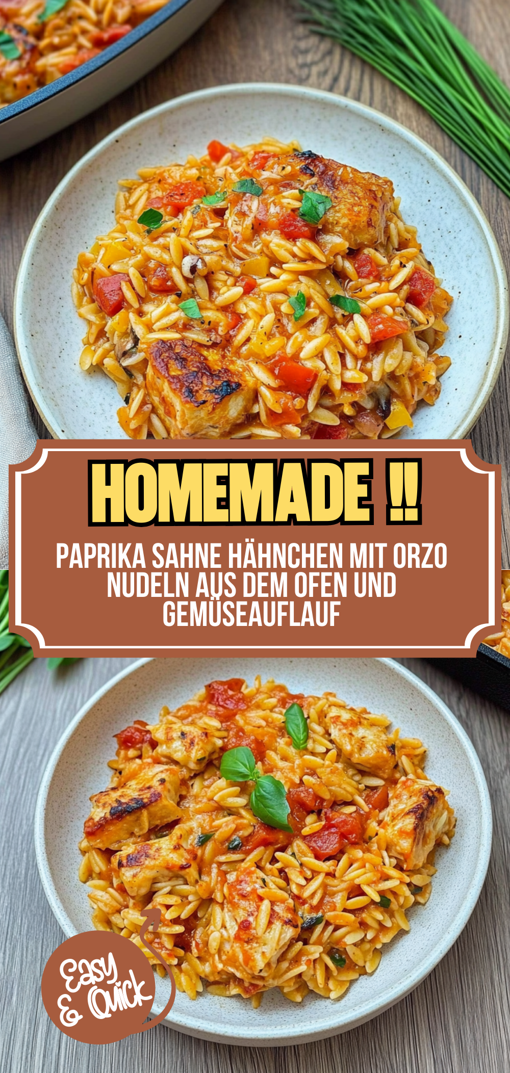 Paprika Sahne Hähnchen mit Orzo Nudeln aus dem Ofen