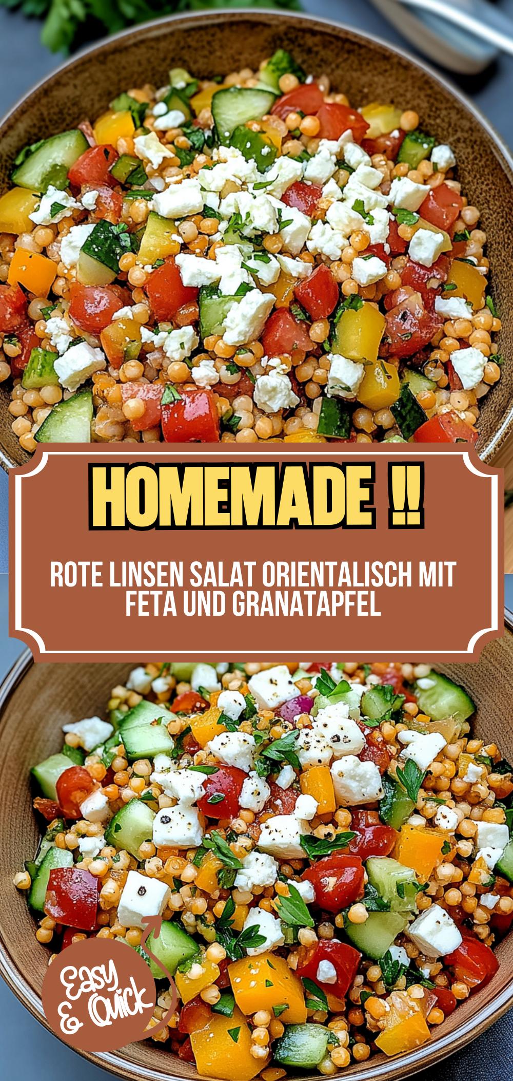 Rote Linsen Salat Orientalisch mit Feta