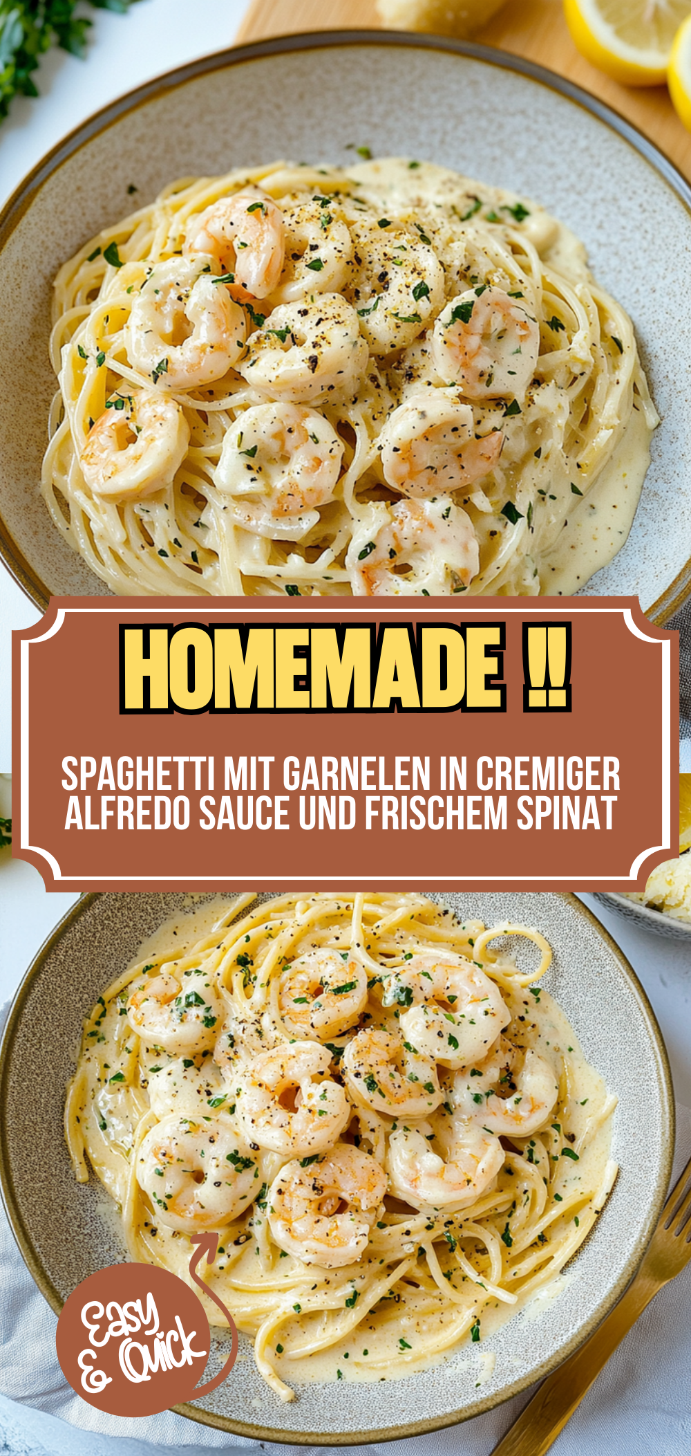 Spaghetti mit Garnelen in cremiger Alfredo Sauce