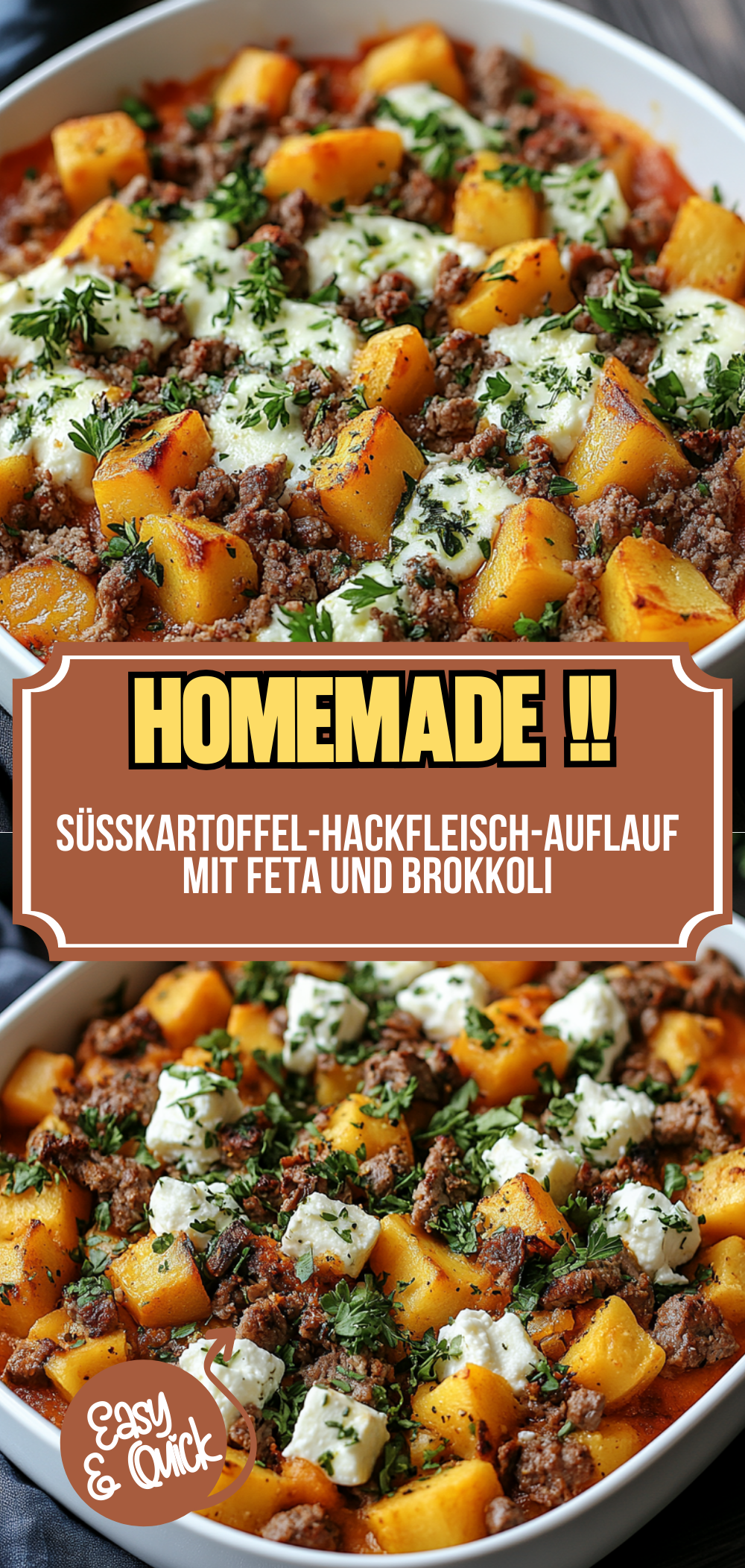 Süßkartoffel-Hackfleisch-Auflauf mit Feta