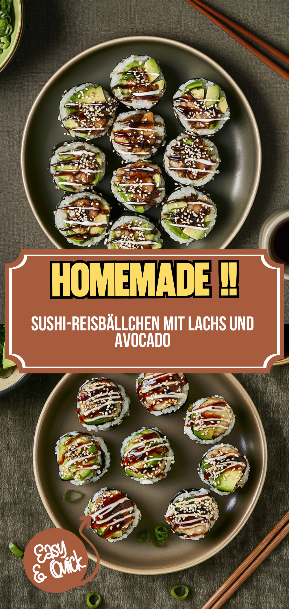 Sushi-Reisbällchen mit Lachs und Avocado