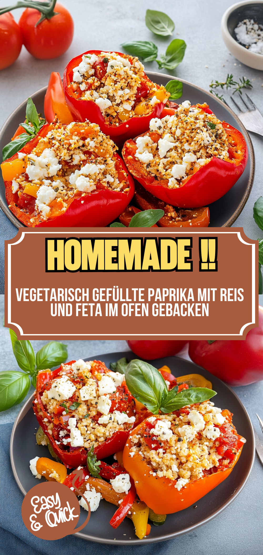 Vegetarisch gefüllte Paprika mit Reis und Feta